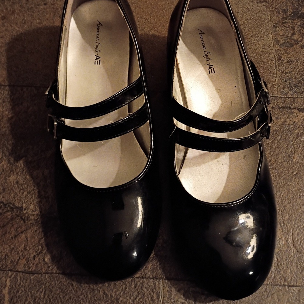 American Eagle AE Mary Jane Shoes Kids Size 3 Black Good Double Strap Block Heel